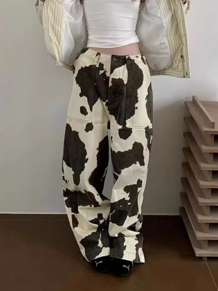Y2K Cow Print Baggy Jeans ¨C Streetwear
