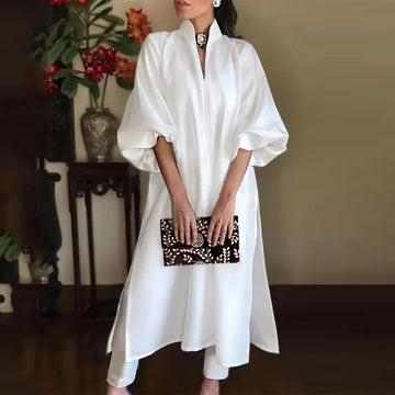 Bright High Collar Maxi Dress with Split