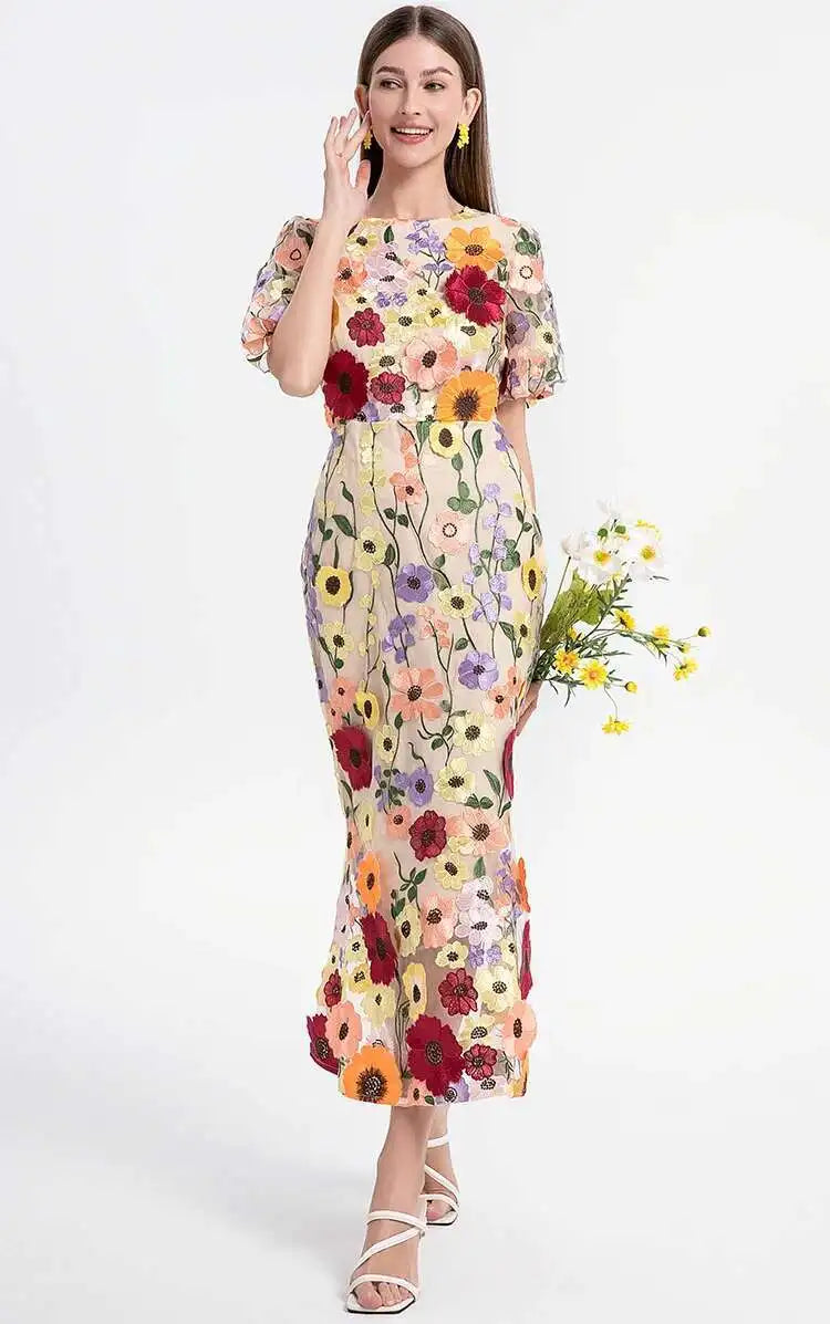 3D Floral Embroidered Flower Dress