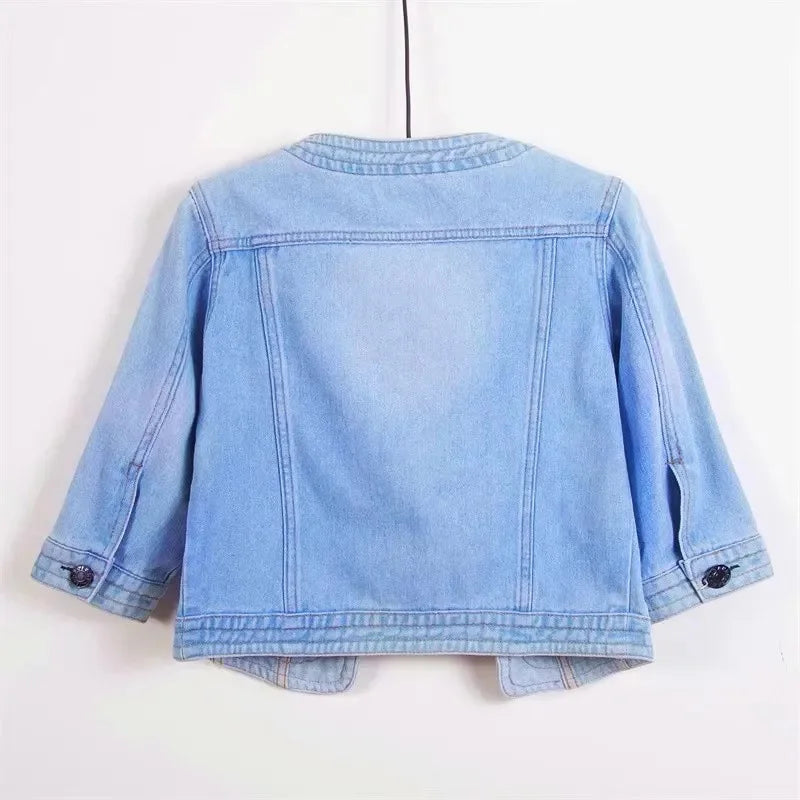 Quarter sleeved O-neck Denim Jacket