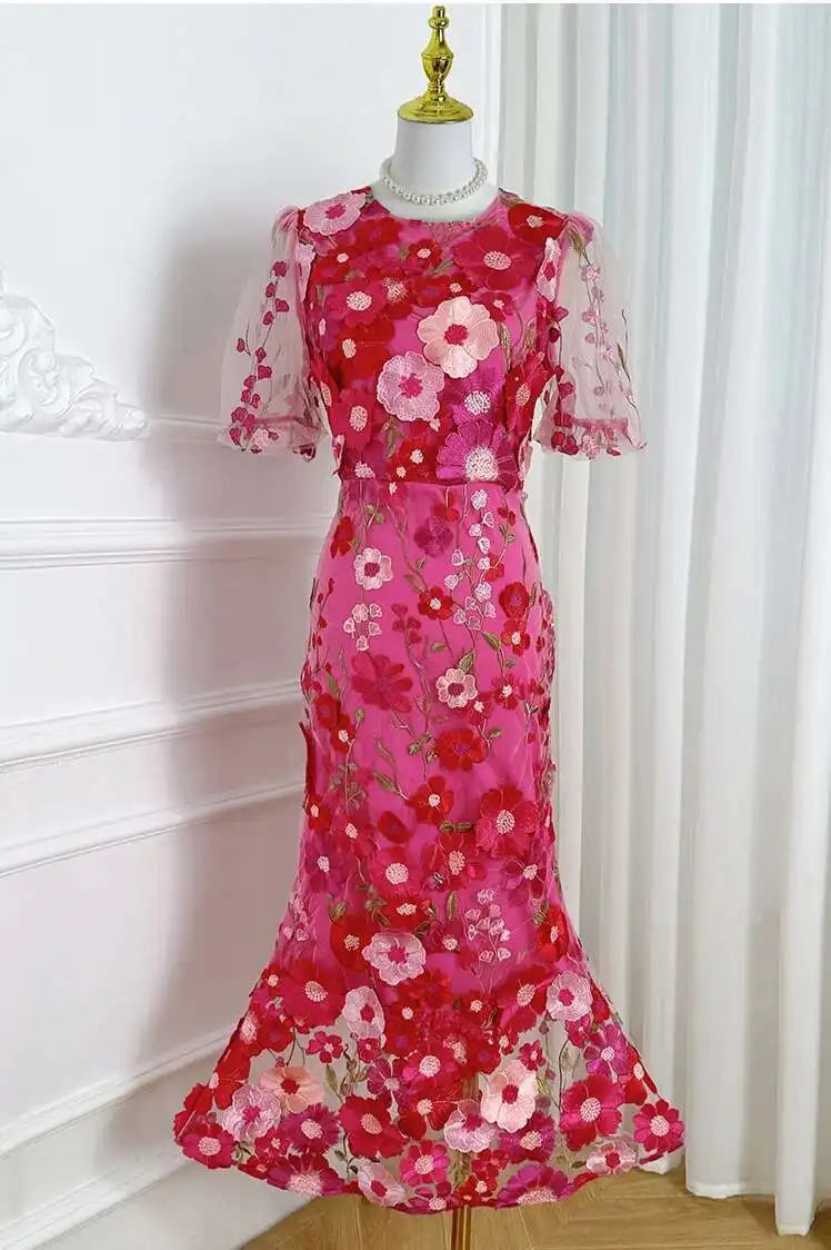 3D Floral Embroidered Flower Dress