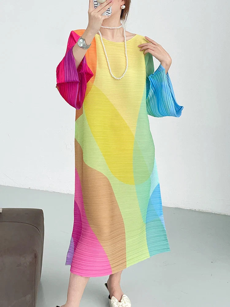 Elegant Printed Mid-Calf Dress for Women