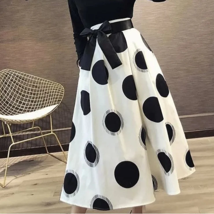 Polka Dot Skirt with Satin waist Tie
