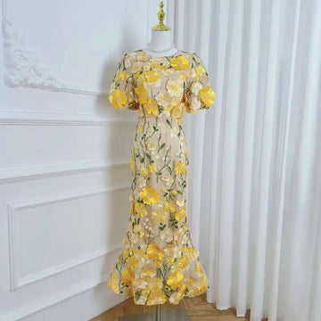 3D Floral Embroidered Flower Dress