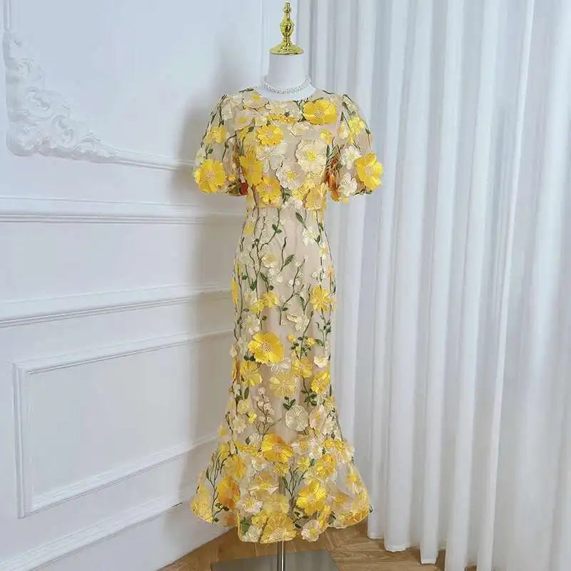 3D Floral Embroidered Flower Dress