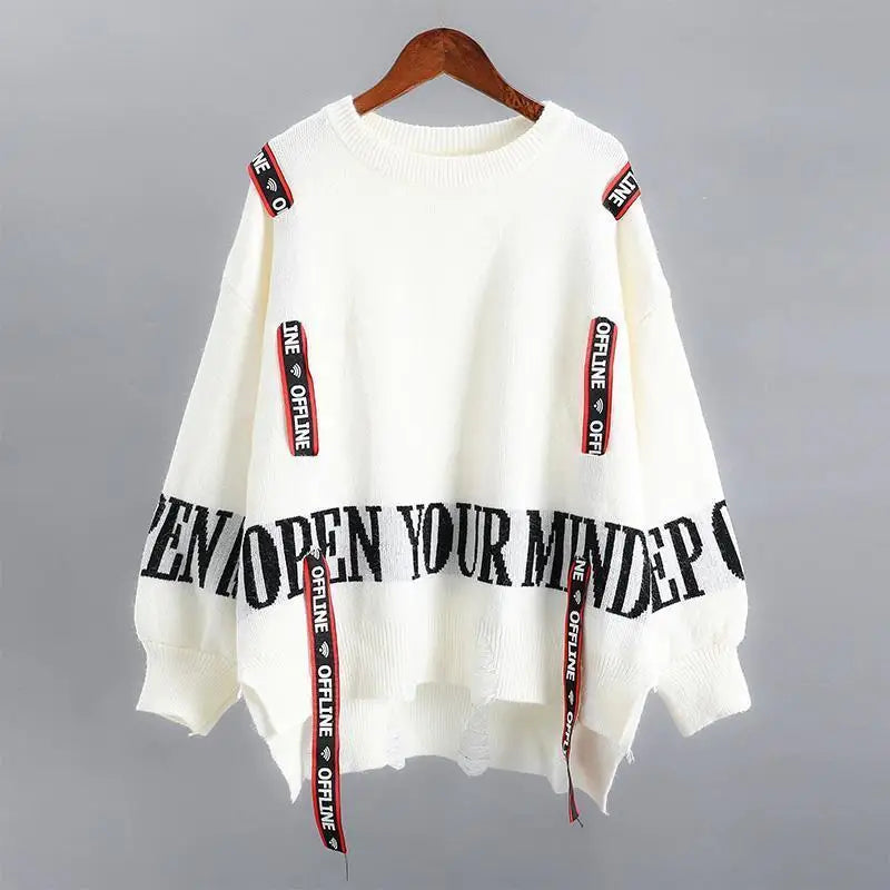 Letter Spliced Sweater