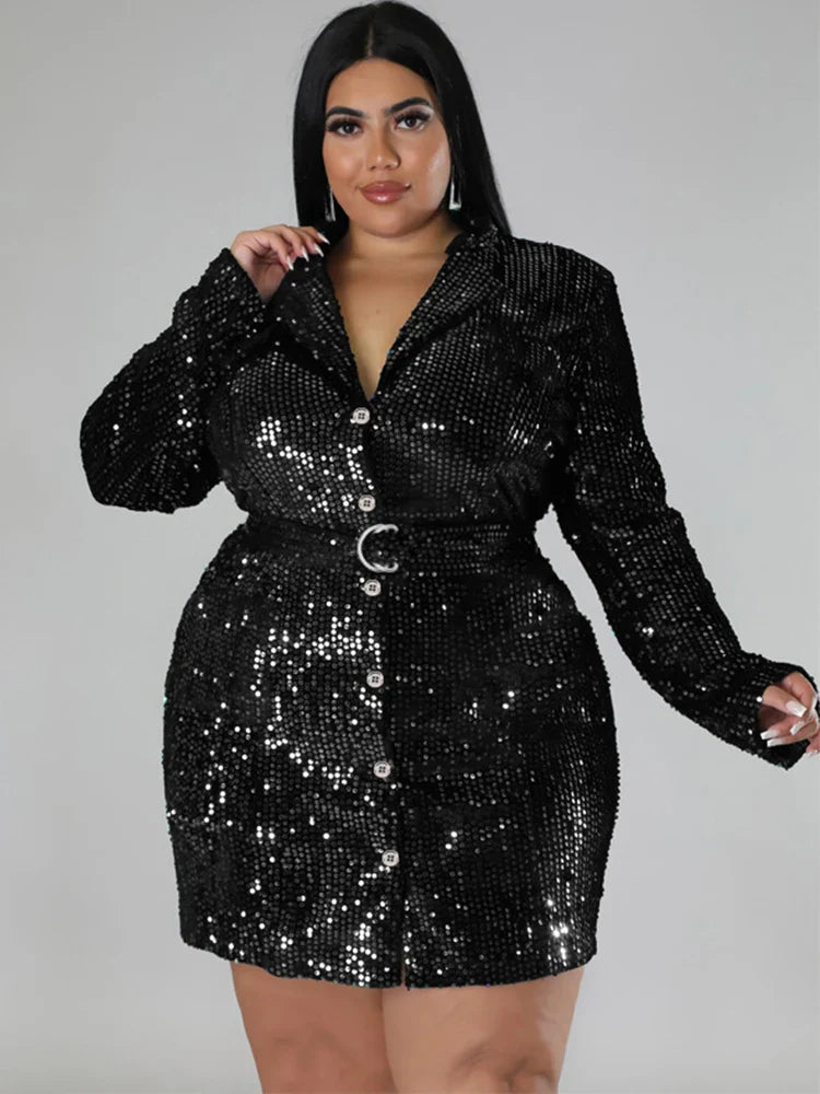 Sequins Belted Party Dress | Sparkling Mini Cocktail Dress