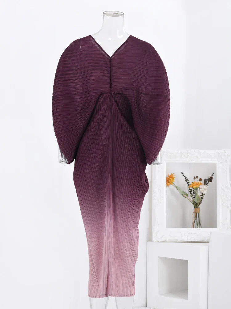 Bright Ombre Gradient Pleated Dress