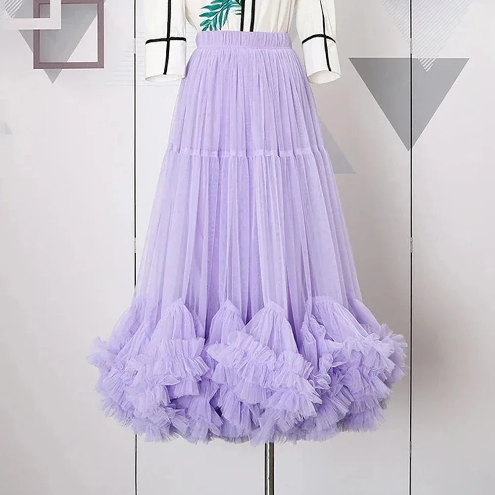 Long Mesh Layered Tulle Skirt