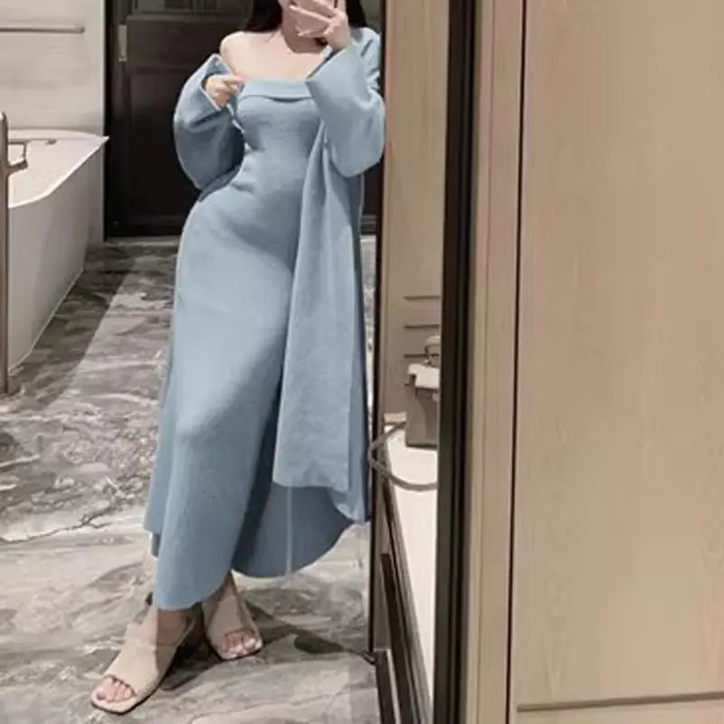 Fall 2025 Strapless Dress & Long Cardigan Set for Women