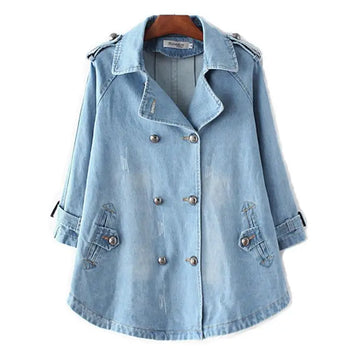 Double Breasted Denim Cape Coat