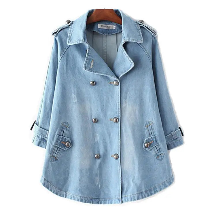Double Breasted Denim Cape Coat