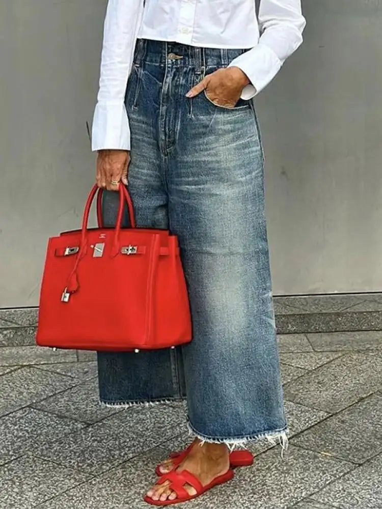 Distressed High Waist Wide Leg Jeans