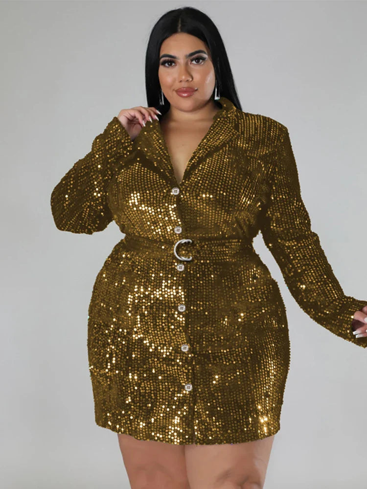 Sequins Belted Party Dress | Sparkling Mini Cocktail Dress