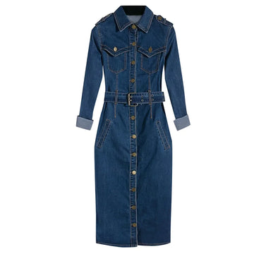 Button-Up Mid-Calf Denim Dress