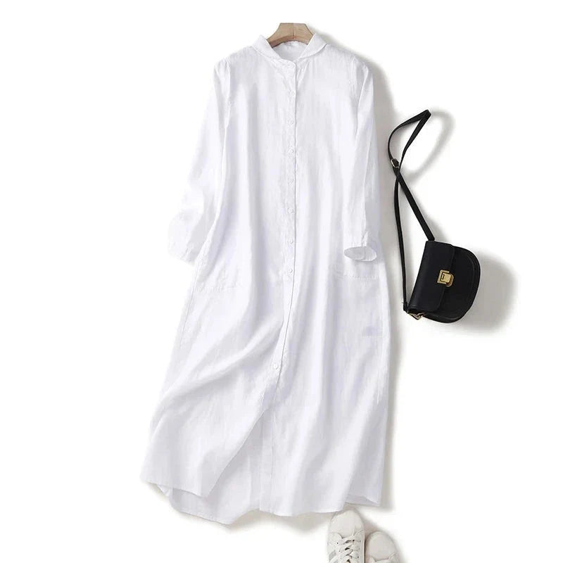 Casual Long Dress with Turn-Down Collar