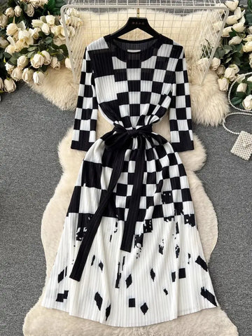 High Stretch Mid-Calf Pleated Dress