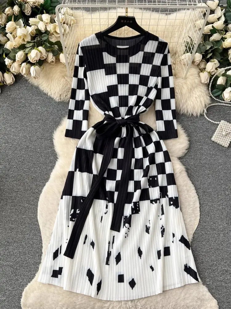 High Stretch Mid-Calf Pleated Dress