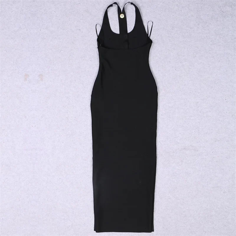 Black Bandage Dress with Metal Buttons