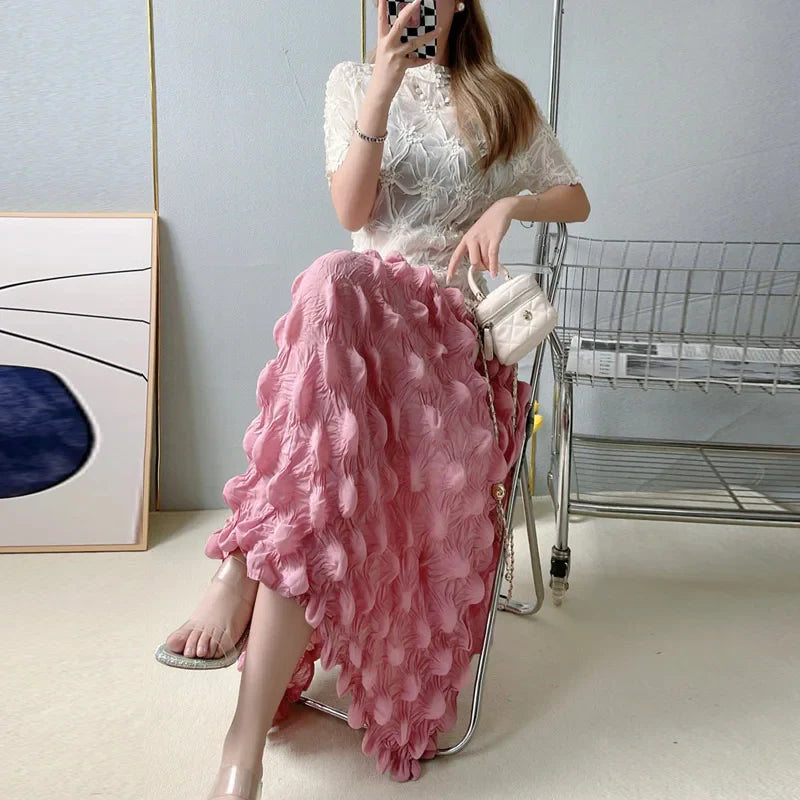 Miyake Pleated Sleeveless Bubbly Skirt Dress with Scarf