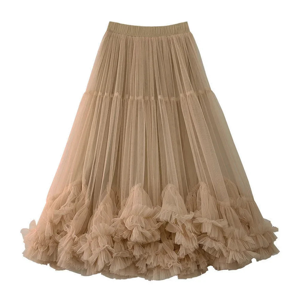 Long Mesh Layered Tulle Skirt