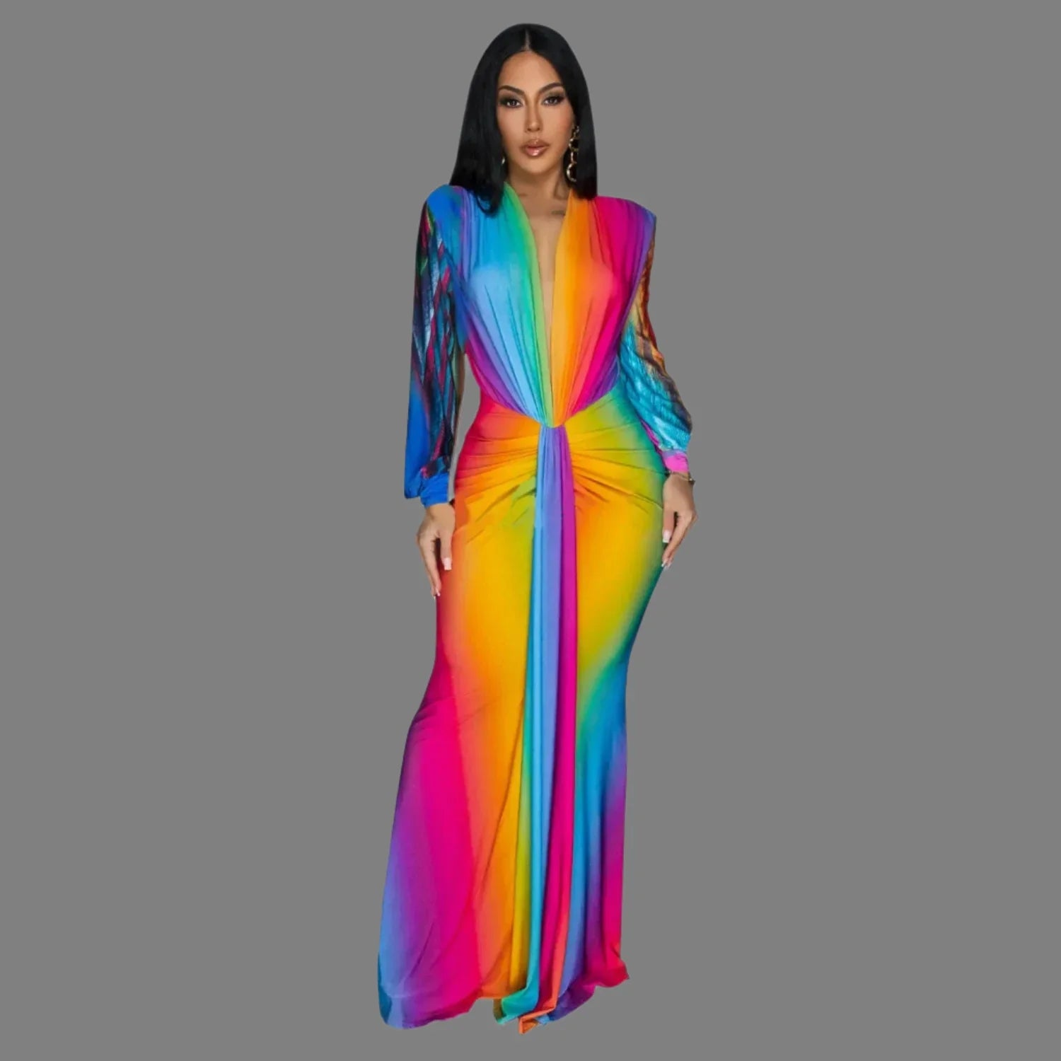 Burst Rainbow Gradient Maxi Dress for Women
