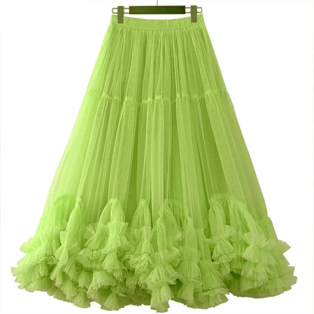 Long Mesh Layered Tulle Skirt