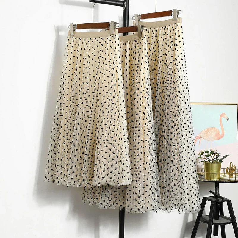 Midi & Ankle-Length Tulle Polka Dot Skirt