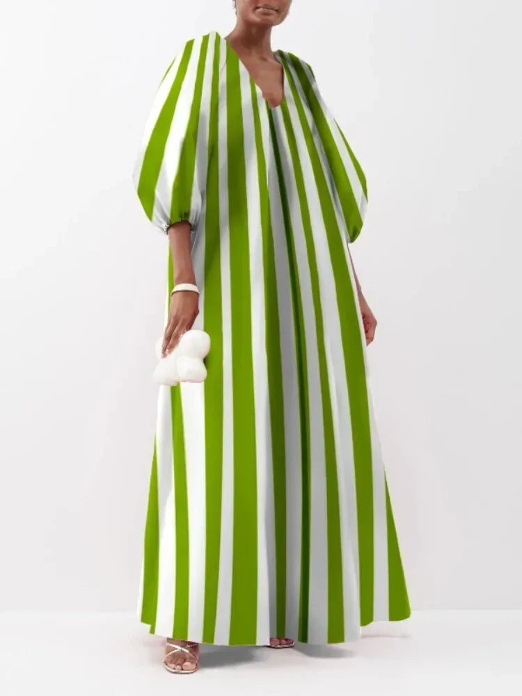 Striped V-Neck Maxi Dress