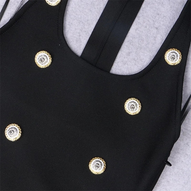 Black Bandage Dress with Metal Buttons