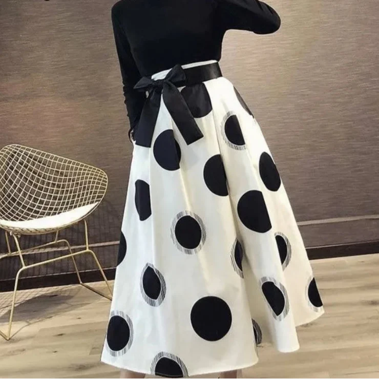 Polka Dot Skirt with Satin waist Tie
