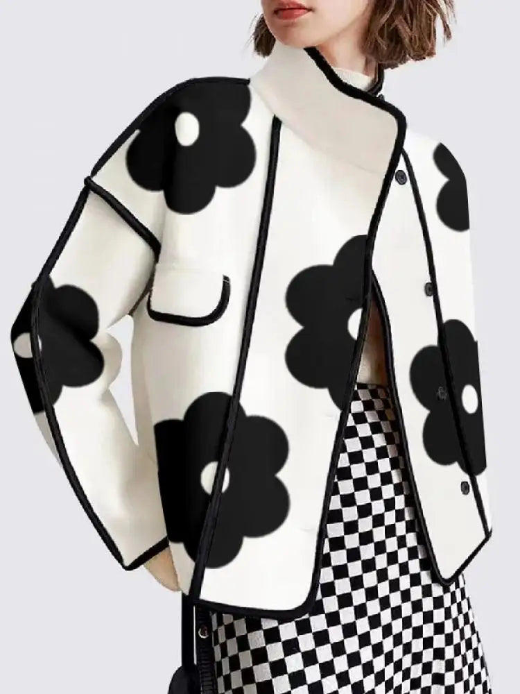 Black Flower Print Jacket | Elegant Women¡¯s Floral Coat