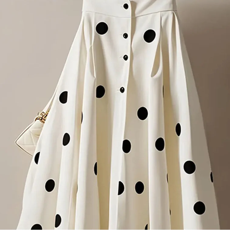 White High Waist A-line Polka Dot Skirt