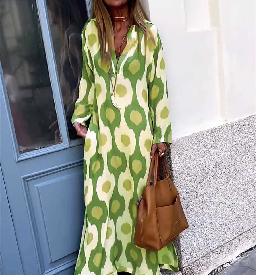 Casual Geometric Print V-Neck Maxi Dress for Women