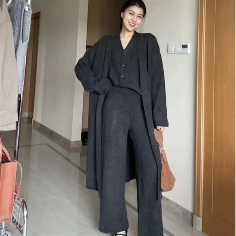 Three Piece Set - European British Style Long Sweater