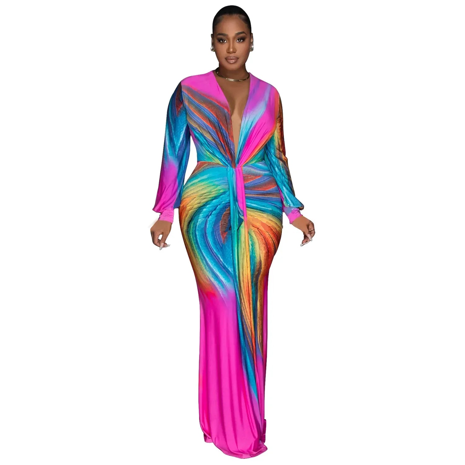Burst Rainbow Gradient Maxi Dress for Women
