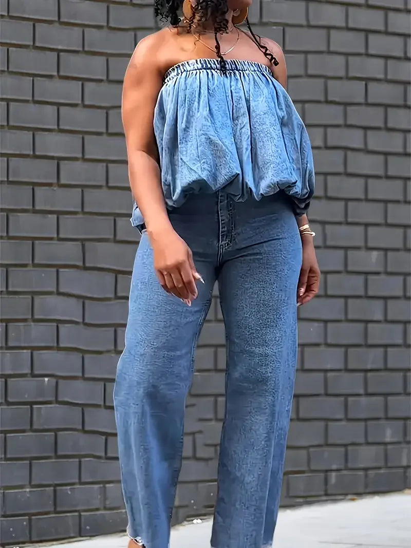 Denim Bandeau Top