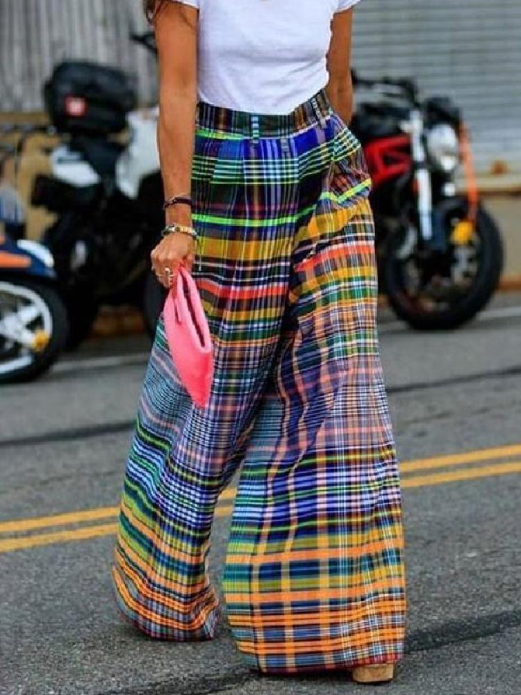 Bernarda Multi-Colored Plaid Wide-Leg Pants