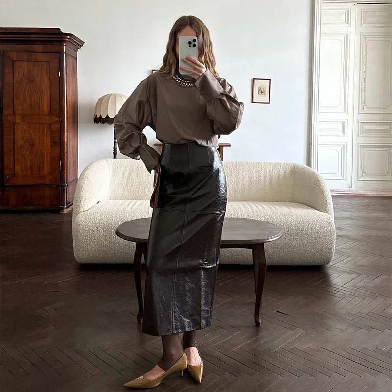 Faux Leather Jacket and Skirt Set