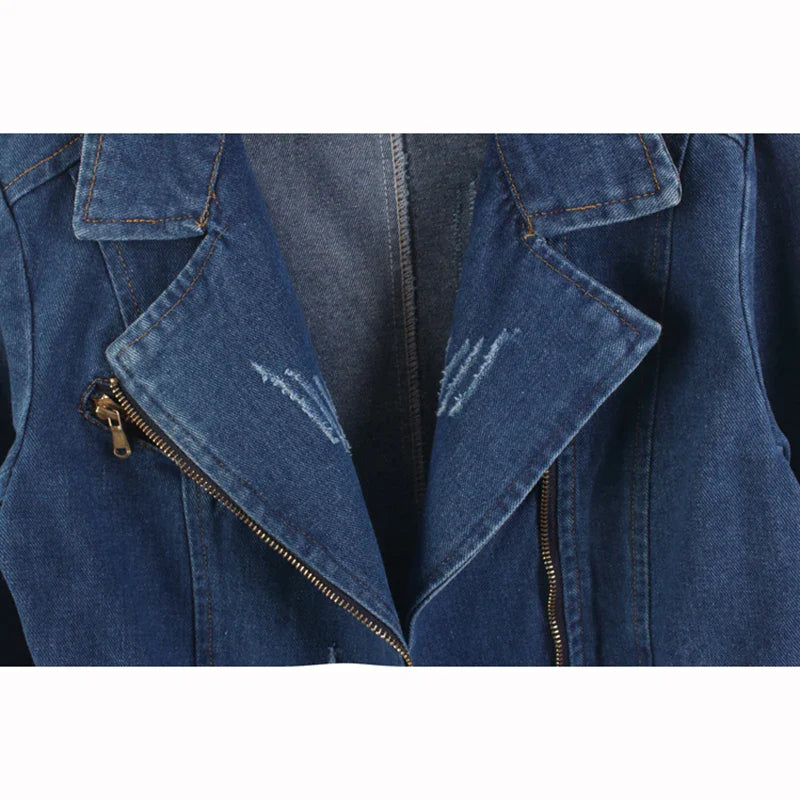 Denim Long Sleeve Convertible Notched Collar Jacket