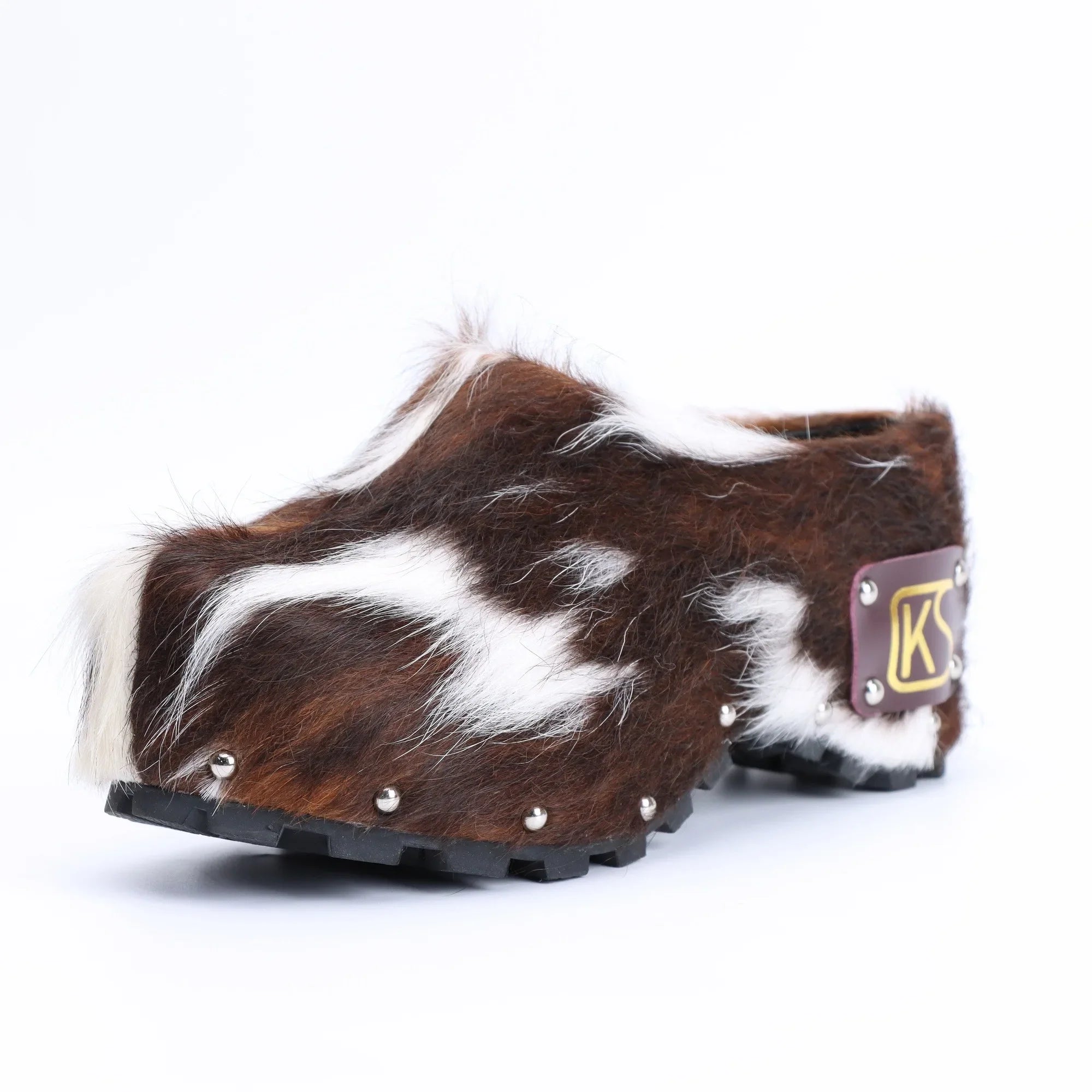 Handmade Studded Platform Fur Slippers