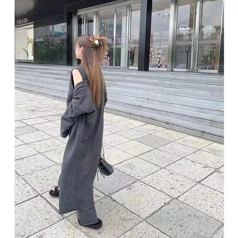 Three Piece Set - European British Style Long Sweater