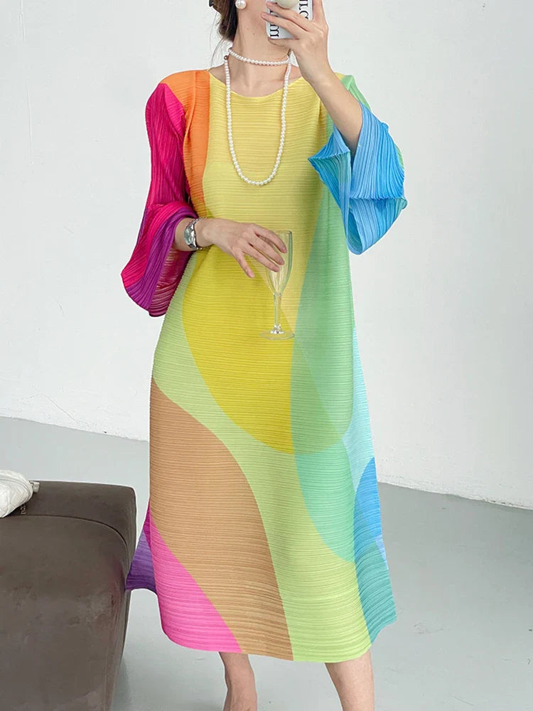 Elegant Printed Mid-Calf Dress for Women