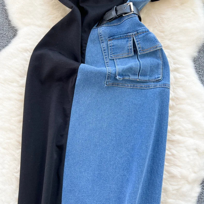 Mid-Length Y2K Streetwear Denim Jean Dress