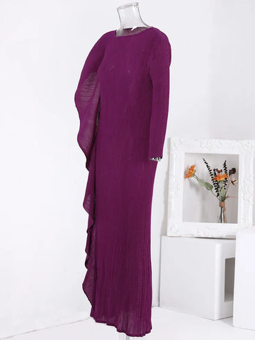 Bright Ruffled Pleated Asymmetrical Dress