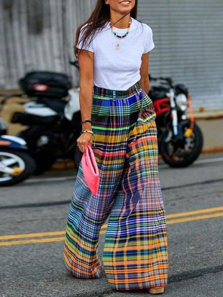 Bernarda Multi-Colored Plaid Wide-Leg Pants