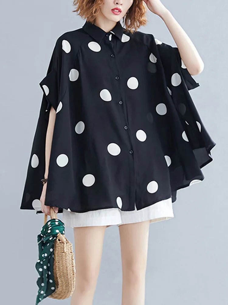 Short Sleeve Polka Dot Swing Blouse