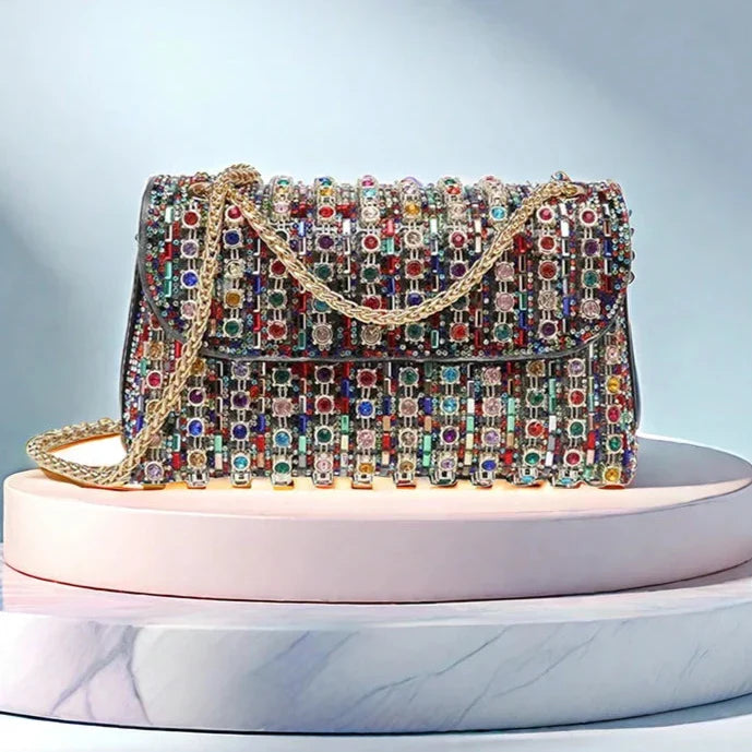 Crystal Embellished Handbag| Stylish Party Purse for Women