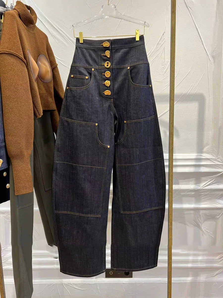 Spliced Button Two Piece Denim Set