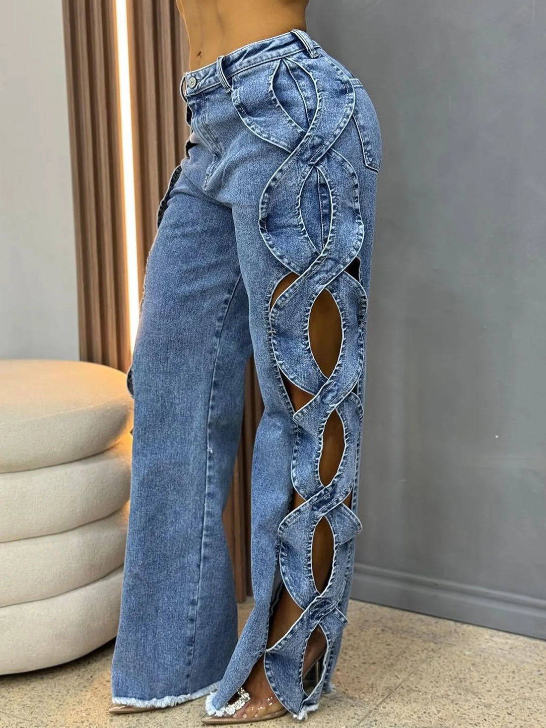 Cutout Criss-Cross Denim Pant